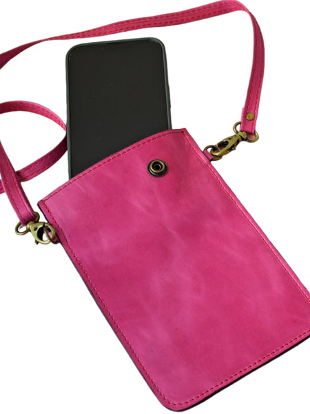 Cartera Portacelular de cuero Eva Fucsia