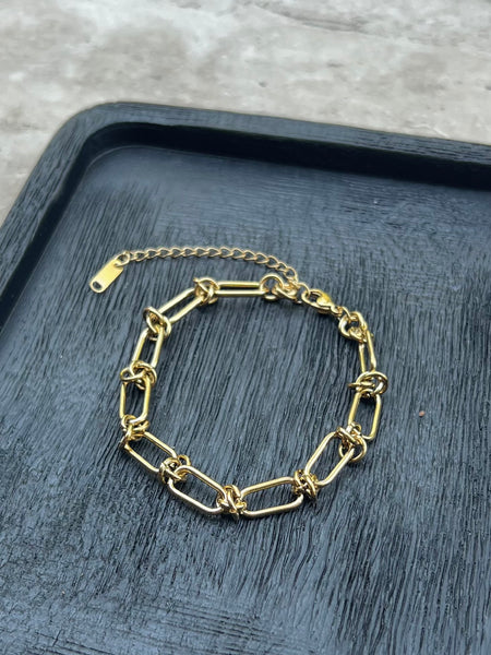 Pulsera Eslabón Púa Acero Baño Oro