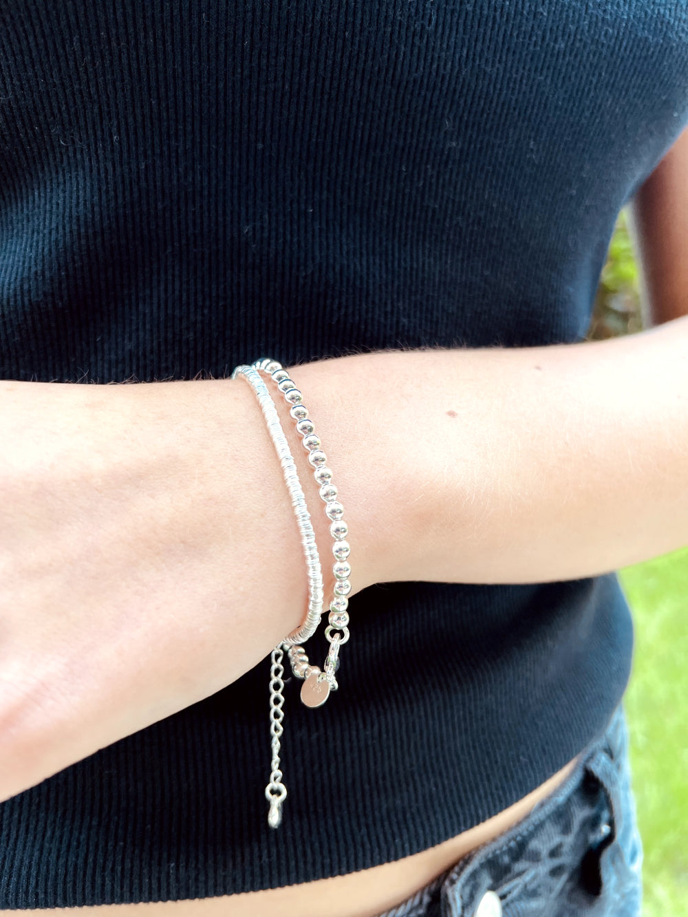 Pulsera Mostacilla Fina Baño Plata