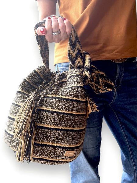 Bolso Wayuu Apshana Negro Beige Grande