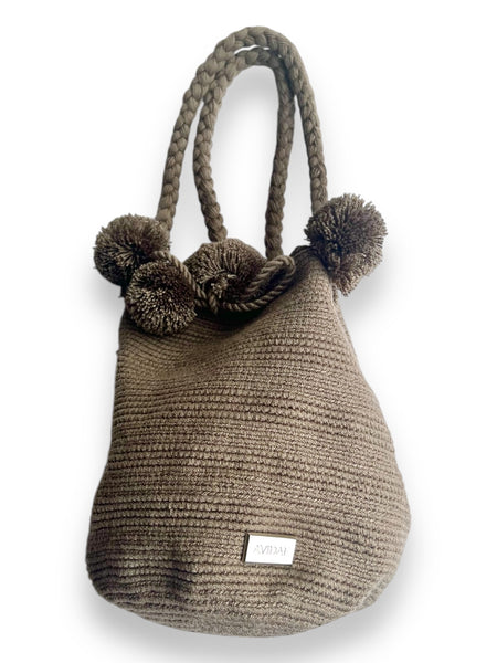 Bolso Wayuu Guajira Pompon Greige Mediano
