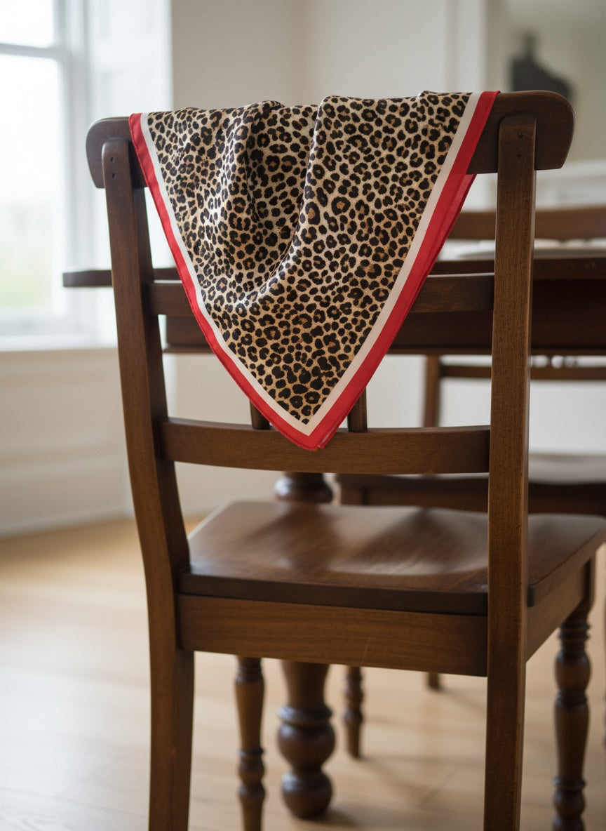 Pañuelo Leopardo Borde Rojo 70x70 cms.