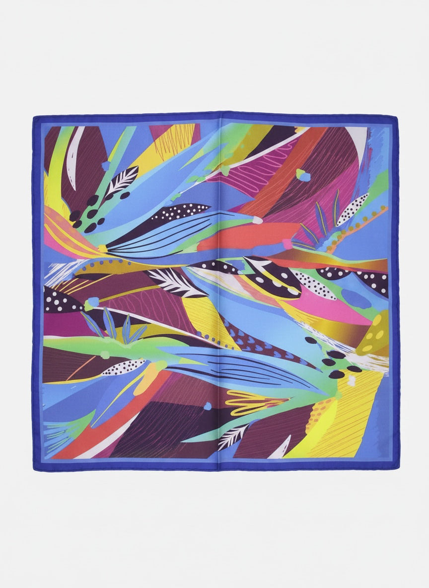 Pañuelo Pétalos Borde Azul 70x70 cms.