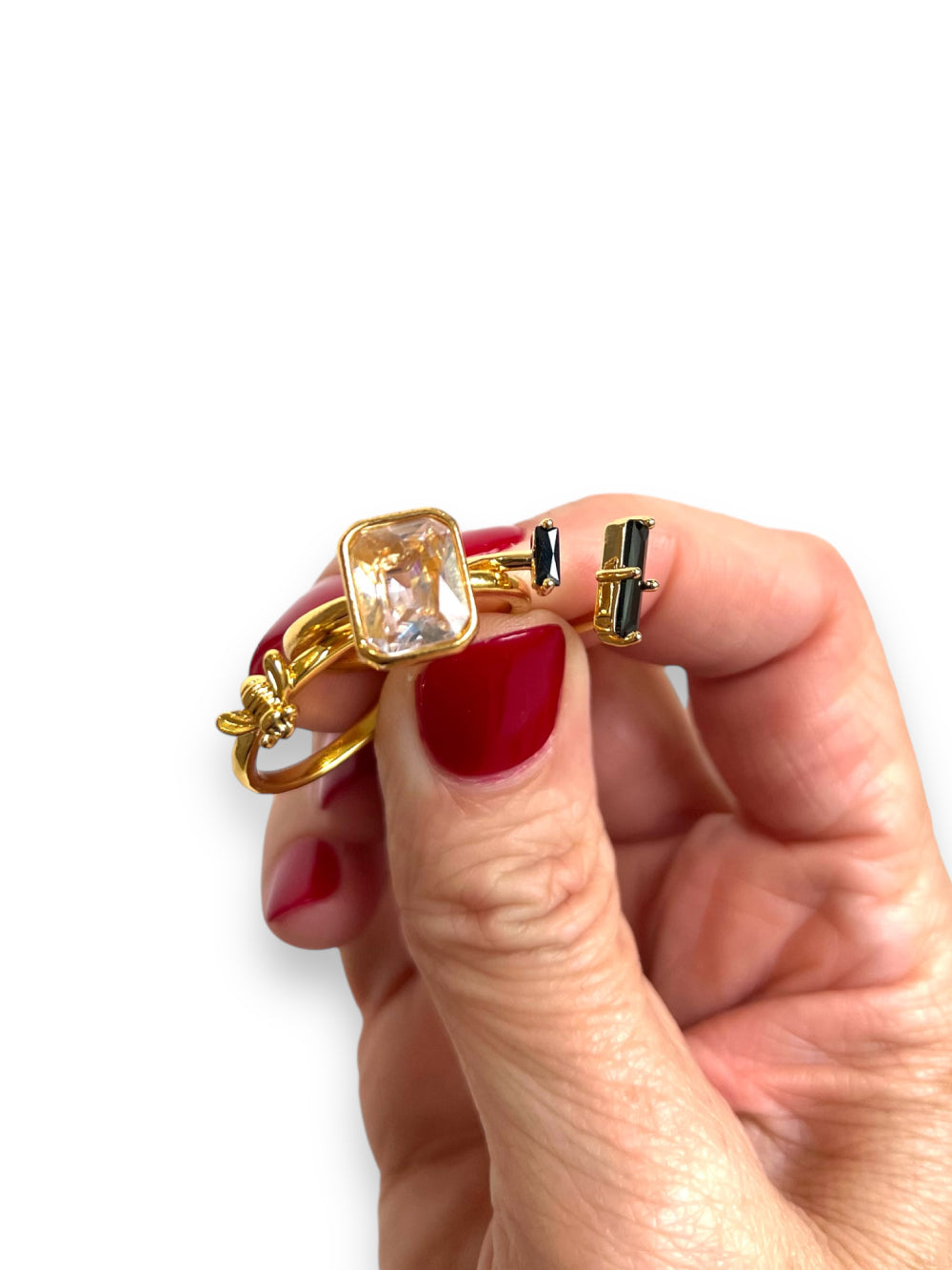 Anillo Obsidianas Reiki Baño de Oro
