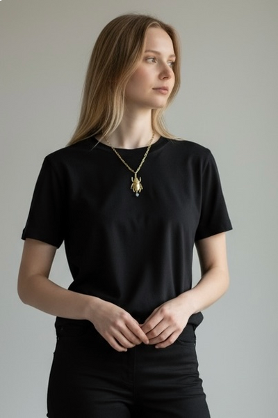 Collar Escarabajo Aguamarina Baño Oro