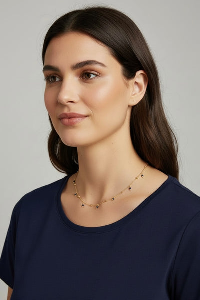 Collar Piedras Beatriz Azul Acero Baño Oro